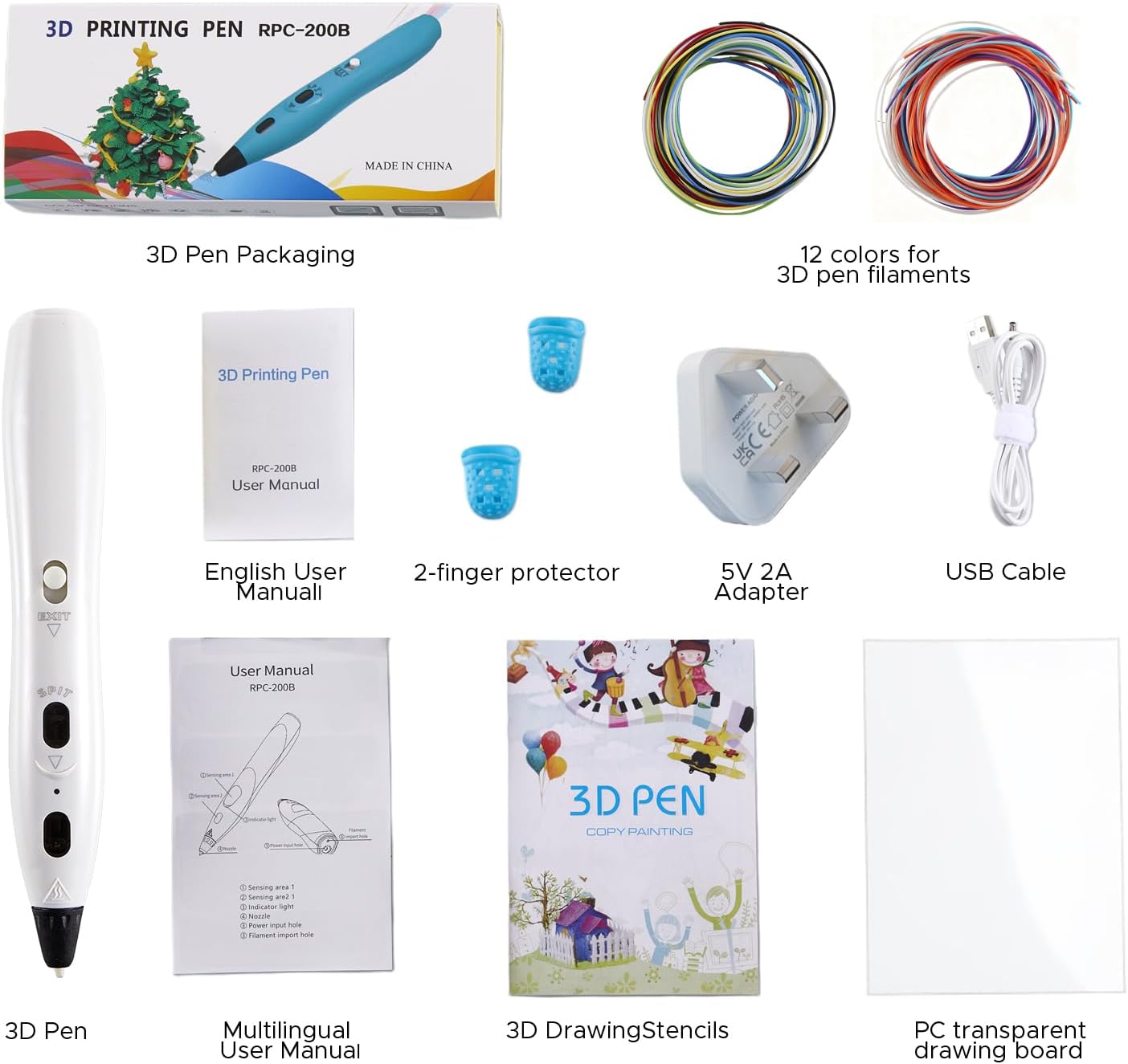 RPC200B 3D Pen Set, Includes 12 colors of PLA filament - Image 4