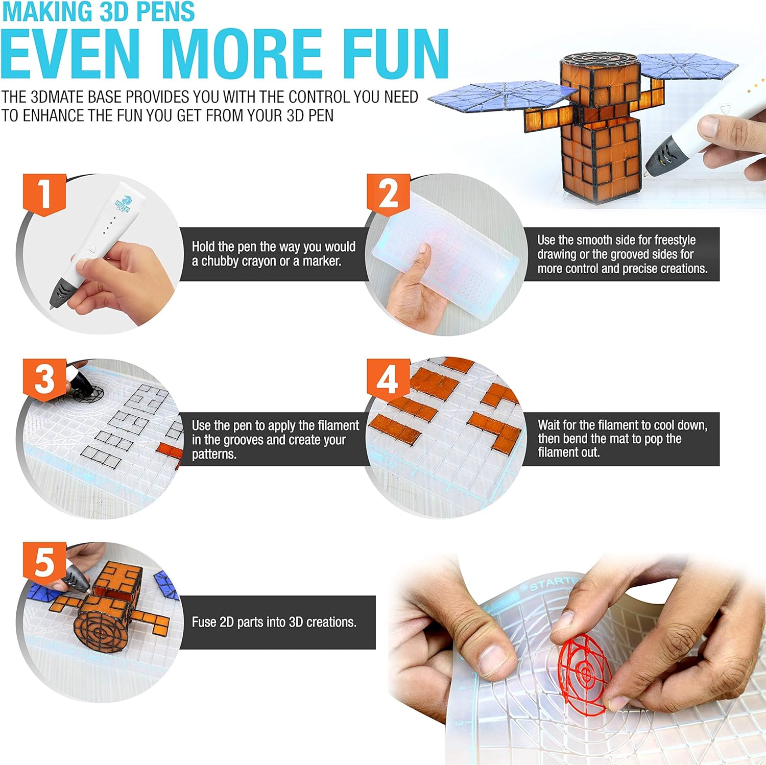 3D Pen Filament with Silicone Design Mat and Compatible Stencils Book with 12 Templates - Image 2