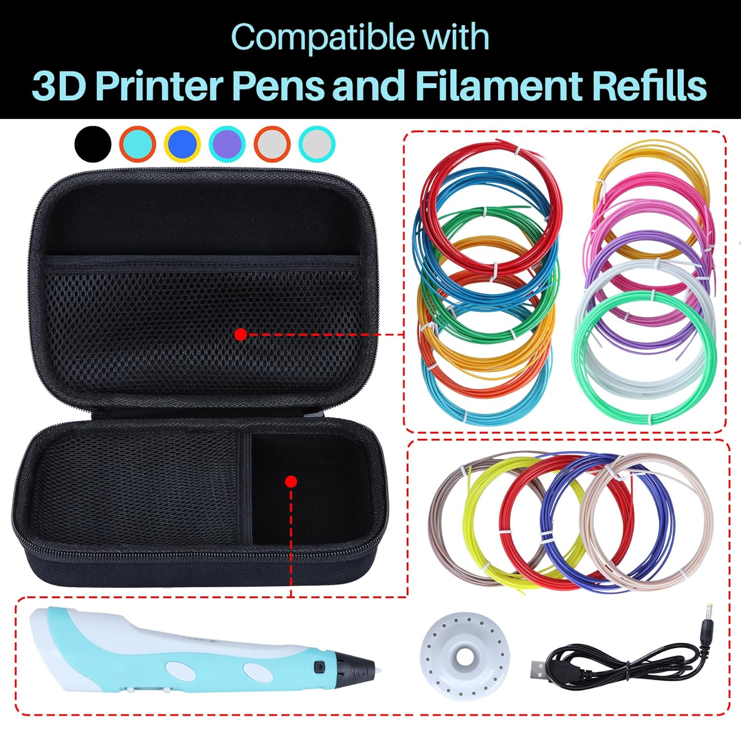 Hard Case Compatible with SCRIB3D P1 3D Printing Pen / MYNT3D Super 3D Pen / 3Doodler Start 3D Printing Pen - Image 3