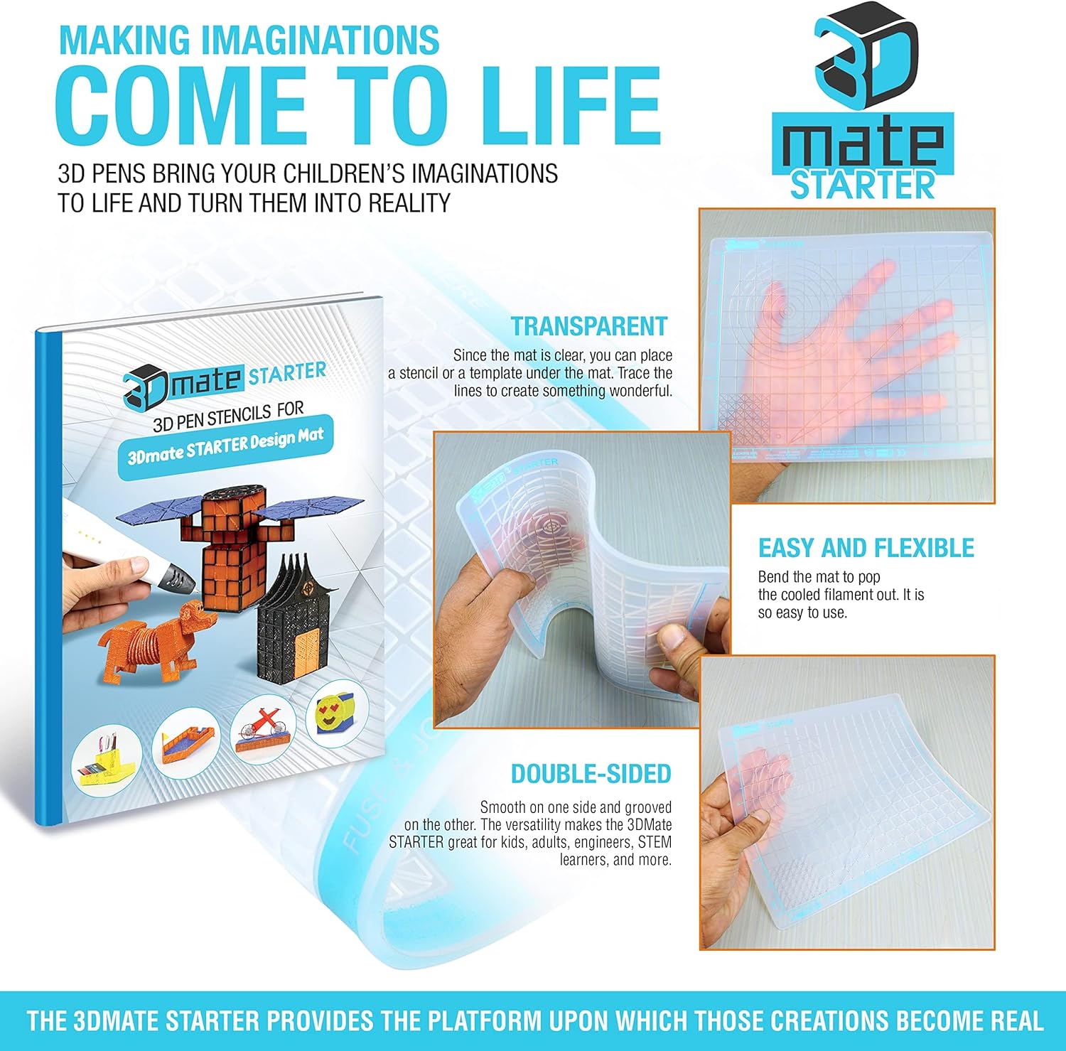 3D Pen Filament with Silicone Design Mat and Compatible Stencils Book with 12 Templates - Image 3