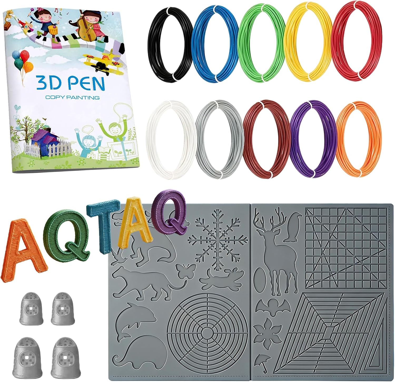 AQTAQ 3D Pen Starter Kit: Silicone Mat, Templates and Finger Guards